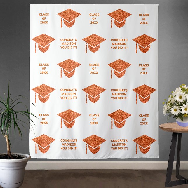 Grad Glam Orange Cap Chic Party Selfie Foto Stand Wandteppich (Von Creator hochgeladen)