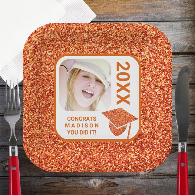 Grad Glam Orange Cap Elegantes Cooles Foto Party Pappteller (Von Creator hochgeladen)