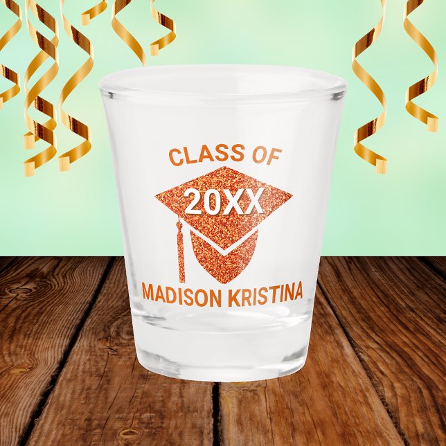Grad Glam Orange Cap Personalisiert Chic Elegant Schnapsglas (Von Creator hochgeladen)