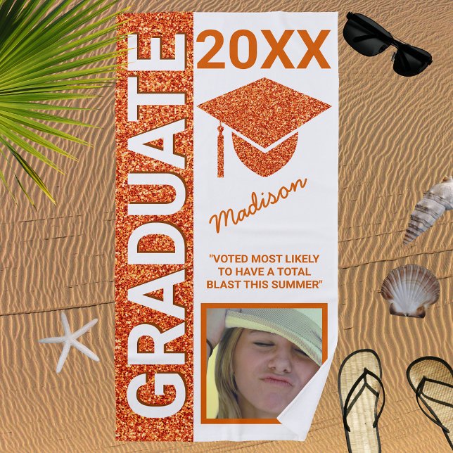 Grad Glam Orange Cap Summer Foto Typografie Strandtuch (Von Creator hochgeladen)