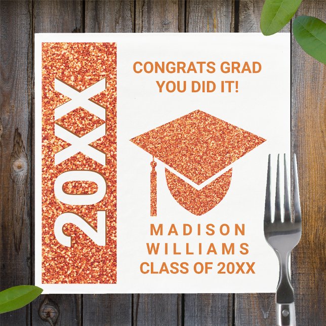 Grad Glam Orange Cap Typografie Einfaches Party Serviette (Von Creator hochgeladen)