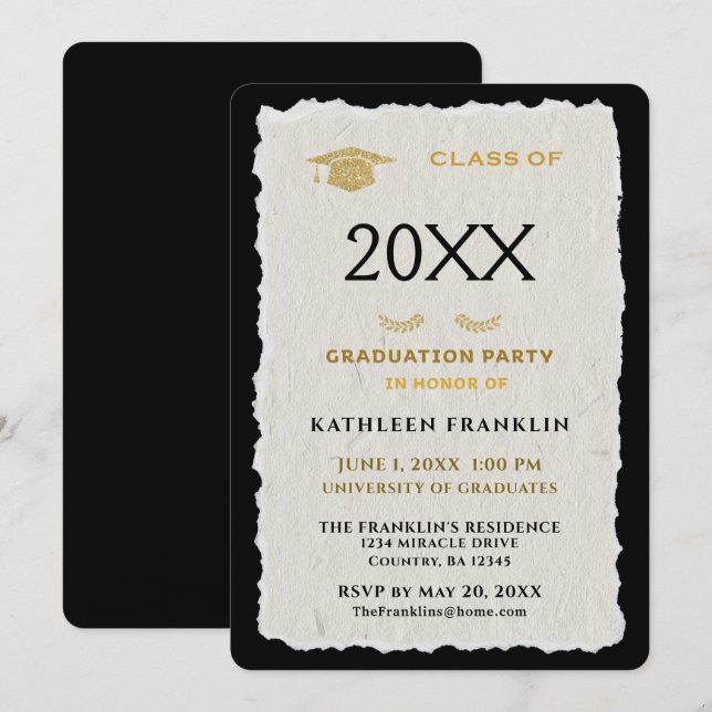 Grad Graduation Party Classic Elegant Personalisie Einladung (Vorne/Hinten)
