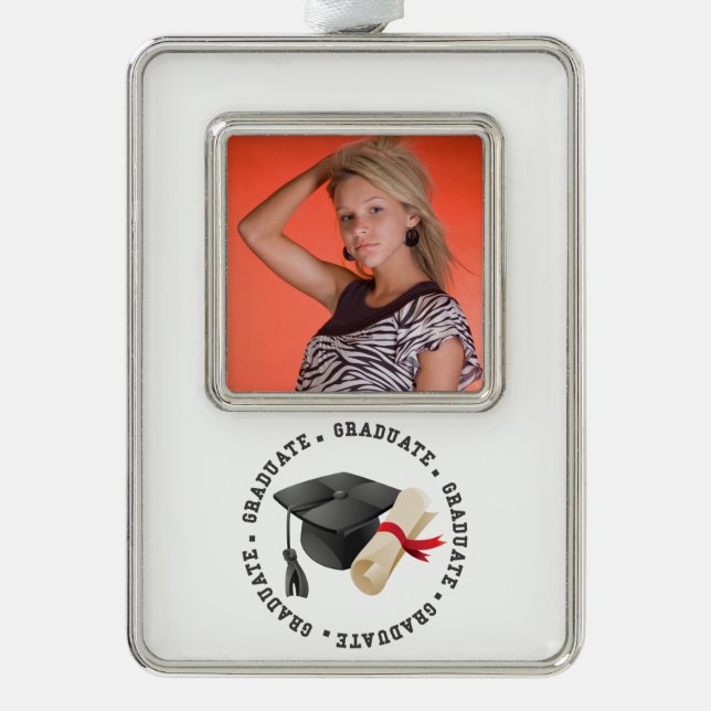 Grad Hat und Grad Foto Ornament Rahmen-Ornament Silber (Vorderseite)