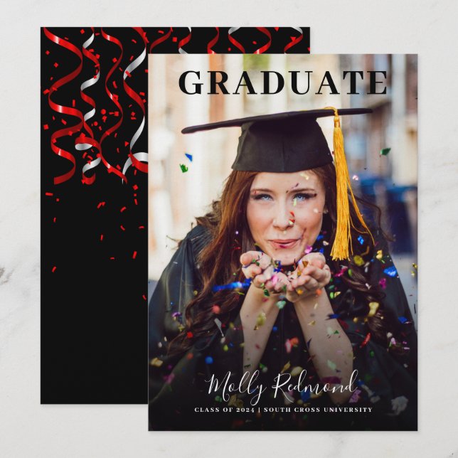 Grad in Cap and Gown Foto Abschluss Ankündigung (Vorne/Hinten)