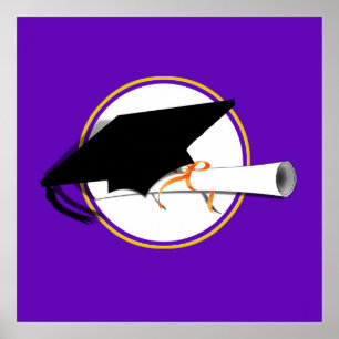 Grad-Kappe mit Schulfarben Lila und Gold Poster