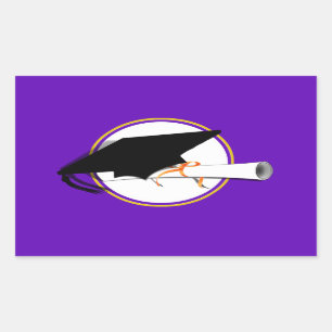 Grad-Kappe mit Schulfarben Lila und Gold Rechteckiger Aufkleber