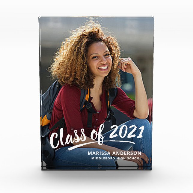 Grad-Klasse des modernen weißen Pinselskripts Fotoblock (Vorderseite)