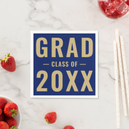 Grad-Klasse von 2024 Goldblau moderne Typografie Serviette