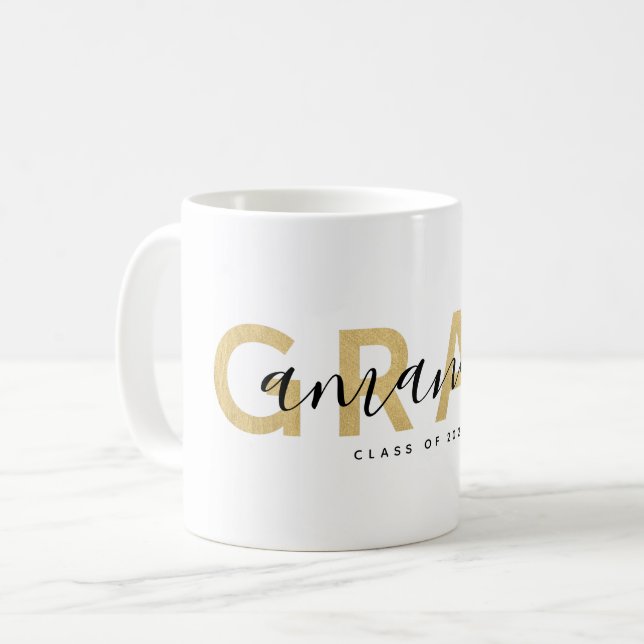 Grad Moderner Skriptname Personalisiert Gold Black Kaffeetasse (Vorderseite Links)
