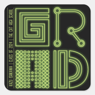 GRAD Neon color Minimal Simple Graduation Party Quadratischer Aufkleber