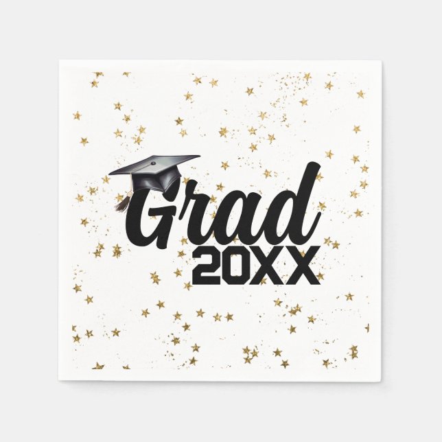 Grad Party Custom Year Gold Glitzer Graduation Cap Serviette (Vorderseite)