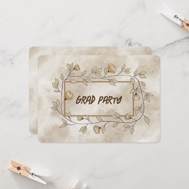 Grad Party Daughter Brown Floral Einladung (Vorderseite/Rückseite Beispiel)