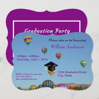 Grad Party Einfach Lila Heißluftballon Einladung