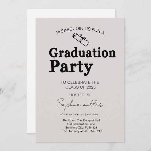 Grad Party Invite Class of 2025,Minimal grad Einladung (Vorne/Hinten)