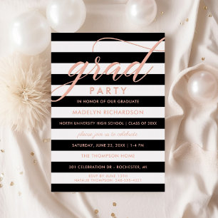 Grad Party Moderne Schwarze Streifen Rose Goldene Folieneinladung