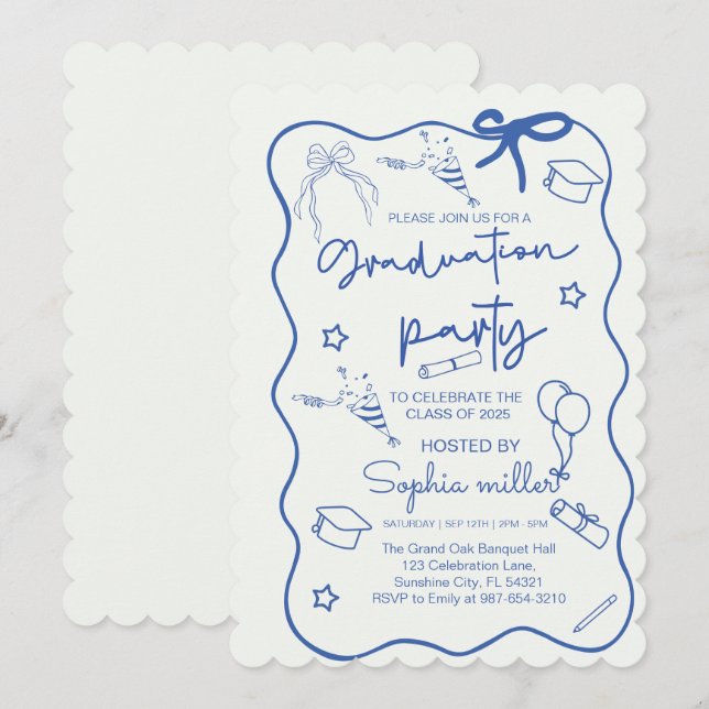 Grad Party Retro Invite Class of 2025,Whimsical Einladung (Vorne/Hinten)