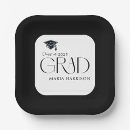 Grad Party Schwarz-Weiß-Papierplatte Pappteller