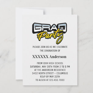 Grad Party Script Gold Schwarz und Weiß RSVP Karte