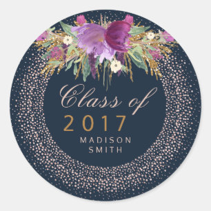 Grad Rose Gold Glitter Konfetti Wasserfarbe Blume Runder Aufkleber