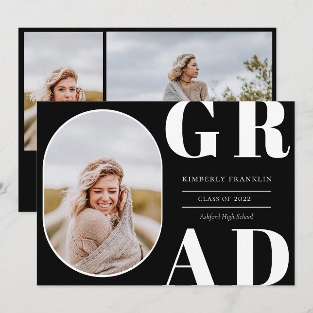 GRAD Rounded Foto Frame Abschluss Einladung (Vorne/Hinten)