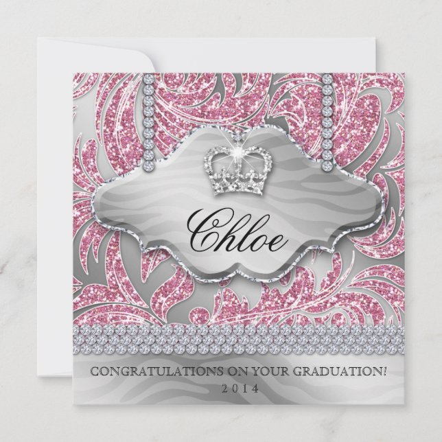 Grad Sweet 16 Party Pink Crown Glitzer Blätter (Vorderseite)