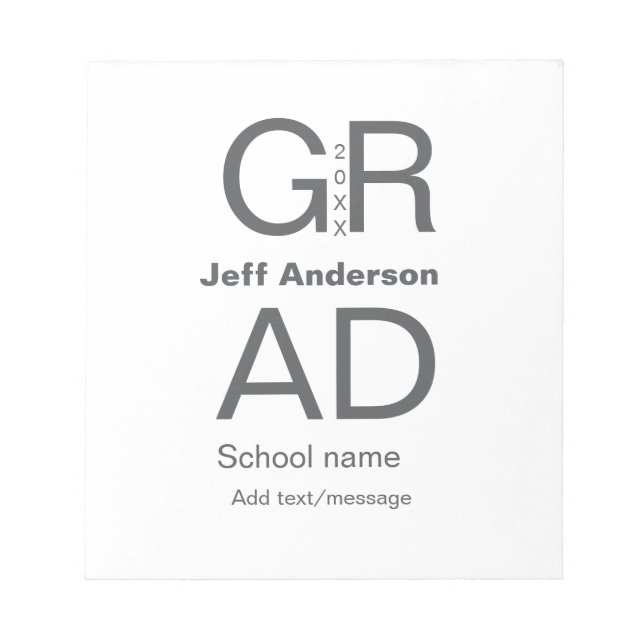 Grad Typografie Moderner Abschluss einfach minimal Notizblock (Vorderseite)