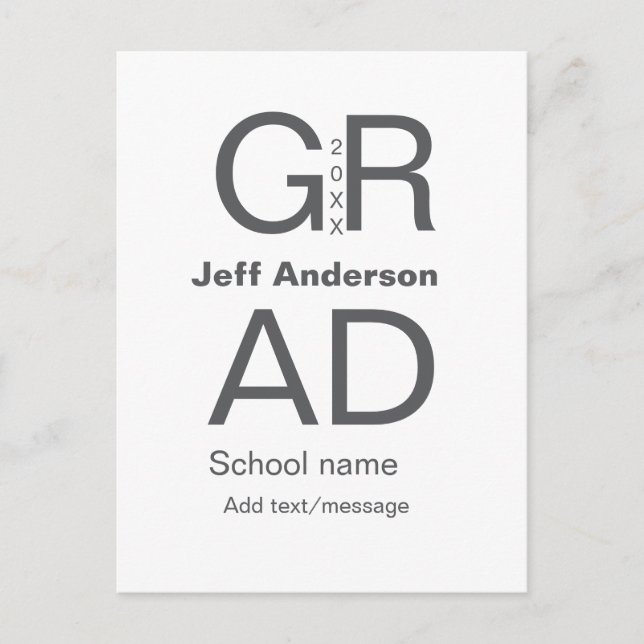 Grad Typografie Moderner Abschluss einfach minimal Postkarte (Vorderseite)