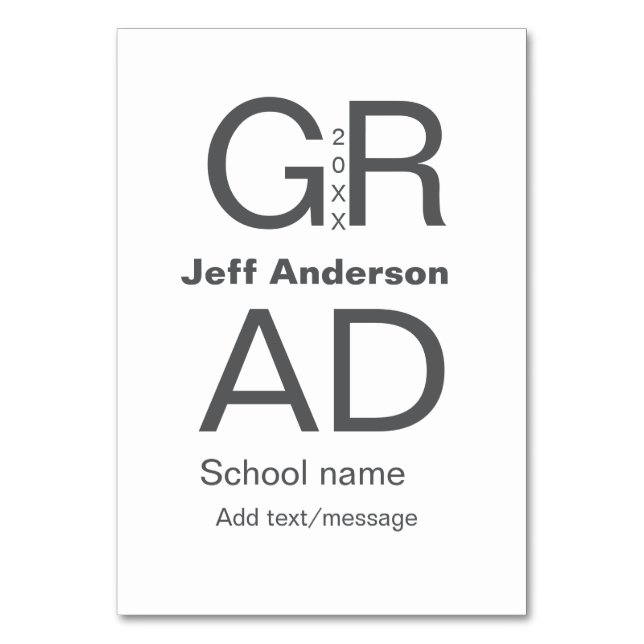 Grad Typografie Moderner Abschluss einfach minimal Tischnummer (Vorderseite)