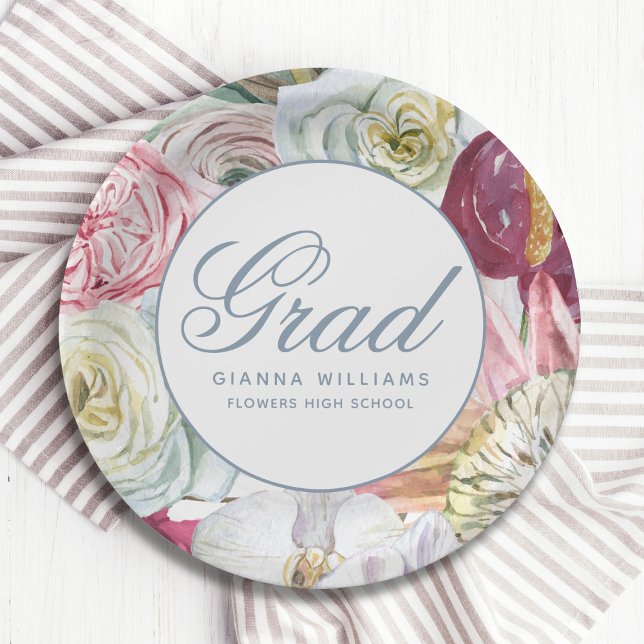 Grad Wasserfarbenflora Elegant Moderner Abschluss Pappteller (Von Creator hochgeladen)