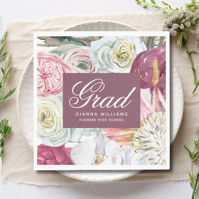 Grad Wasserfarbenflora Elegant Moderner Abschluss Serviette (Von Creator hochgeladen)