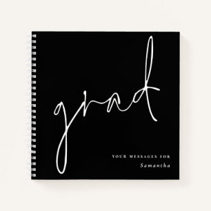 Grad White Script Black Abschluss Guest Book Notizbuch