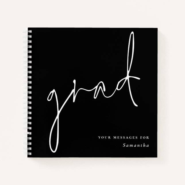 Grad White Script Black Abschluss Guest Book Notizbuch (Vorderseite)