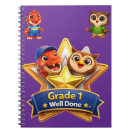 Grade 1 well done hoot the owl and Rex achievement Notizblock