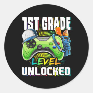 Grade Level Unlock Video Game Zurück zum Schuljung Runder Aufkleber