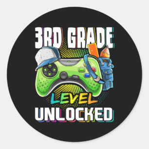 Grade Level Unlock Video Game Zurück zum Schuljung Runder Aufkleber