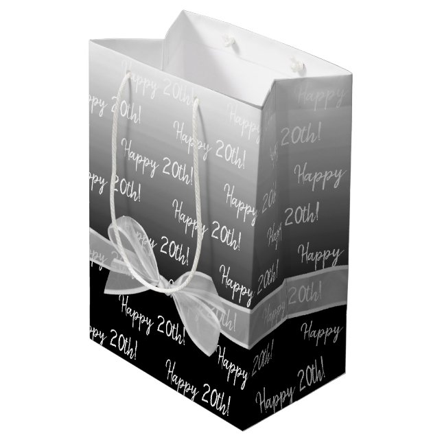Gradient 20. Geburtstag mit weißem Bow Mittlere Geschenktüte (Rückseite Schrägansicht)