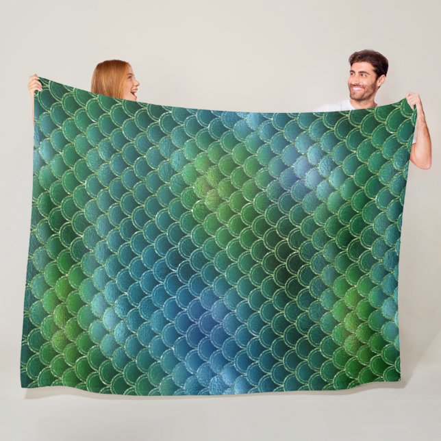 Gradient Blue Green Mermaid Scale Fleecedecke (Beispiel)