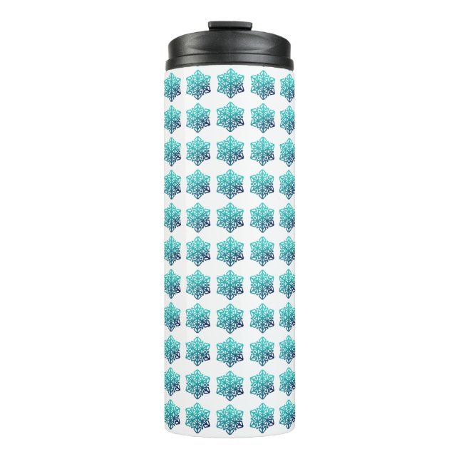 Gradient Blue Green, Navy Snowflakes Tumbler Thermosbecher (Vorderseite)