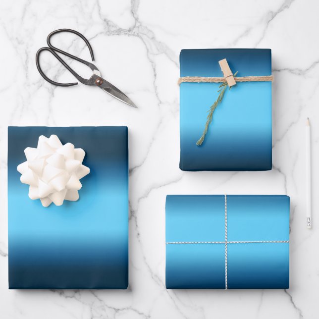 Gradient blue ombre geschenkpapier set (Vorderseite)