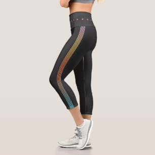Gradient Blue Orange Pink Stars Streifen Sommer Capri Leggings