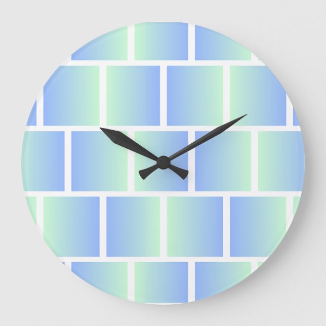 Gradient Blue Squares Große Wanduhr (Vorderseite)
