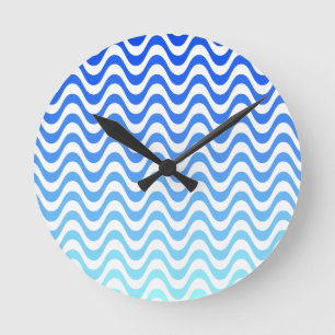 Gradient Blue Waves Runde Wanduhr