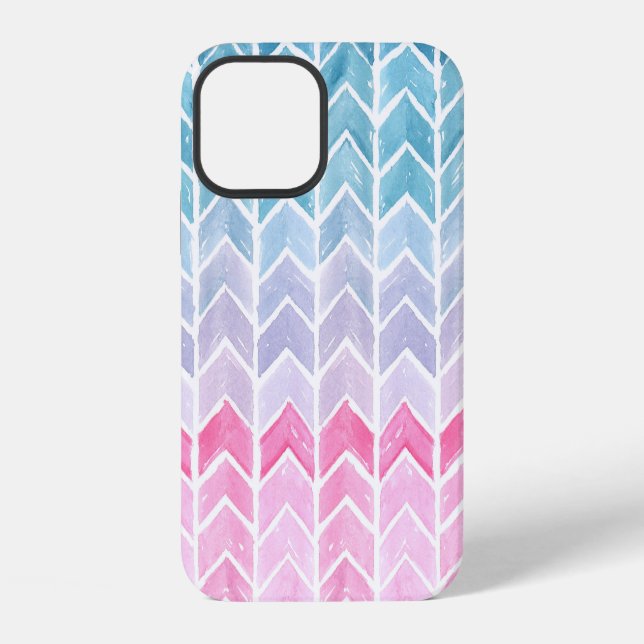 Gradient Chevron: Wasserfarb-Herringbone-Muster. iPhone Hülle (Rückseite)