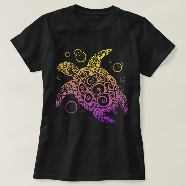 Gradient Color Sea Turtle Zeichnend, Sea Turtle T-Shirt (Design vorne)