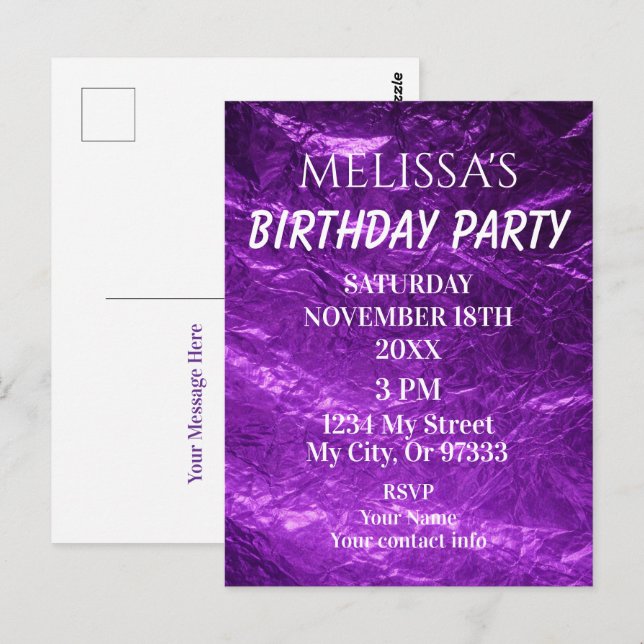 Gradient Deep Purple Birthday Invitation Postkarte (Vorne/Hinten)