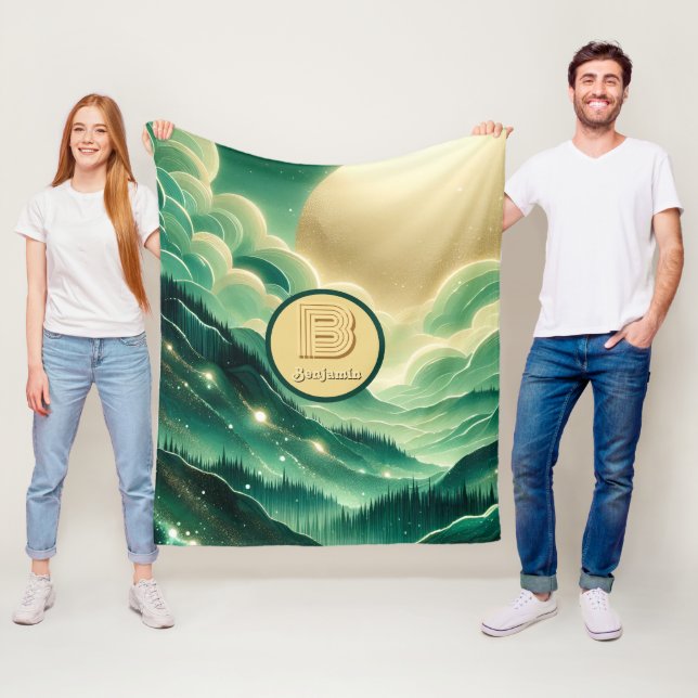 Gradient Emerald Kelly Green Glitzer Mit Monogramm Fleecedecke (Beispiel)