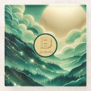 Gradient Emerald Kelly Green Glitzer Mit Monogramm Glasuntersetzer