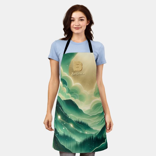 Gradient Emerald Kelly Green Glitzer Mit Monogramm Schürze (Getragen)