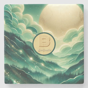 Gradient Emerald Kelly Green Glitzer Mit Monogramm Steinuntersetzer