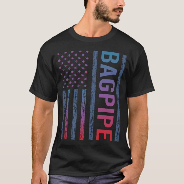 Gradient Flag Bagpipe Bagpiper T-Shirt (Vorderseite)
